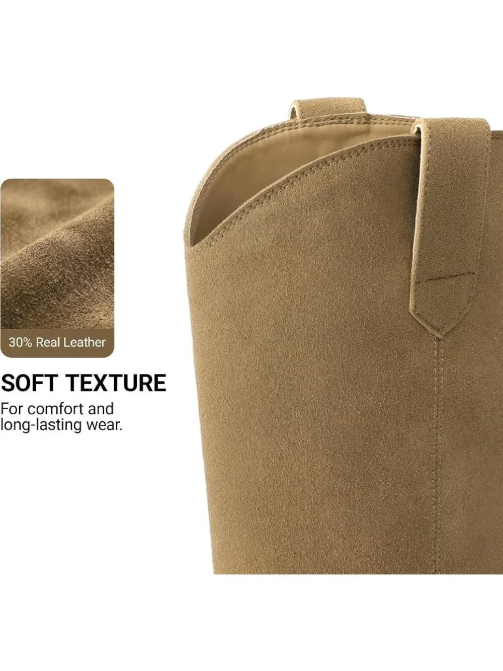 Women's Taupe Pointed Toe Suede Chunky Heel Retro Western Knee High Boots